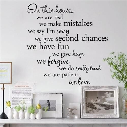 In This House We Are Real Wall Sticker Family Lettering Words Quotes Wall Decals Home Decor Living Room Bedroom Wallpaper