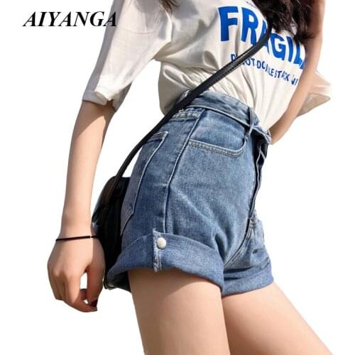 Short Jeans Womens Denim Shorts 2019 Spring Summer High Waist Jeans For Women Cuffs Wide Leg Shorts Jean Female Style Black