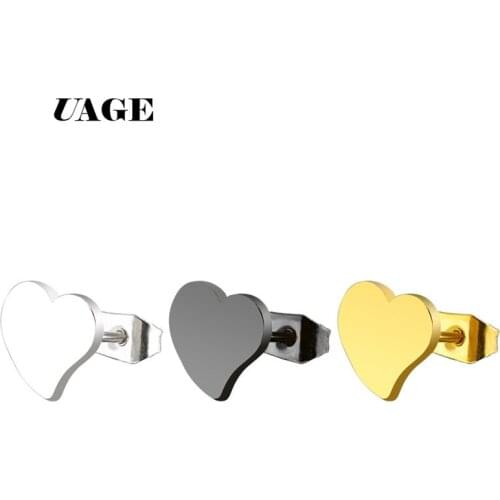 UAGE Gold- color Heart Earrings For Women Black Silver color Heart Stud Earrings Fine Jewelry Gift