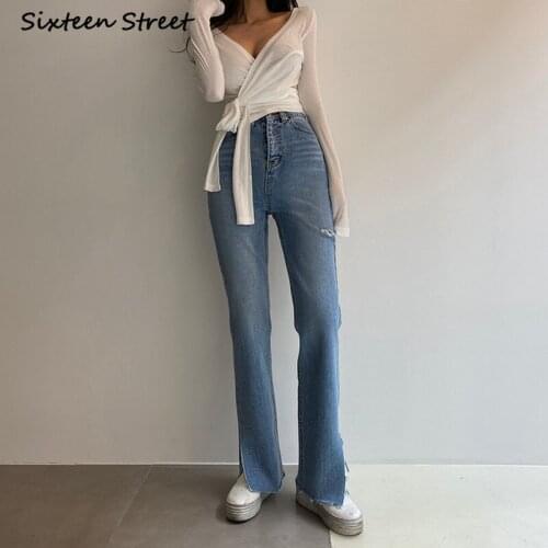 Jeans Femme High Waisted Vintage Washed Wide Leg Side Split Straight Pants Y2K Aesthetic Fashion Korean Style Trousers Women New