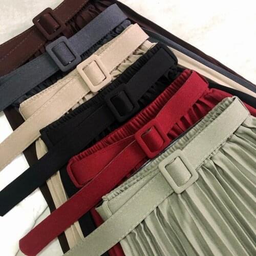 Women Autumn Winter Belt Skirts High Waist Twill Pattern Thick Heavy Cotton Pleated Skirts Office Lady A-line Midi Skirts