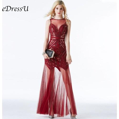 Evening Party Dress Women Sequins Long Dress Vintage Formal Dress Hot Red Vestidos de Fiesta Robe de Soiree Abendkleid CZ-LF27