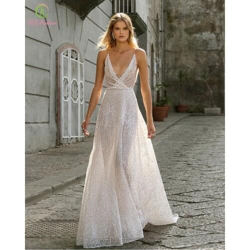 SSYFashion New Sexy Beach Formal Gowns for Women Sexy Shining V-neck Sequins Backless Transparent Long Evening Dresses vestidos