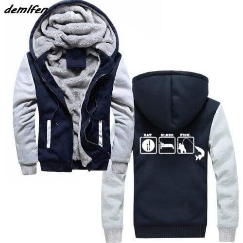 Winter Eat Sleep Fish Hoodie Fishinger Funny Birthday Gift 3D Men Winter Hot Thick Zipper Sweatshirt Casual Jacket Tops