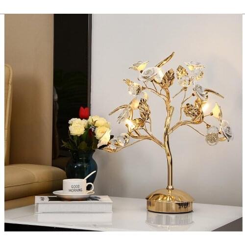 Golden Ceramic Desk Lights Crystal Table Lamps Girl Room Crystal Table Lights Living Room Bedroom Decorative Light D43cm H50cm