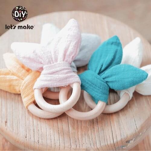 Lets make Bunny Ear Baby Teething Ring 1pc Teether 70mm Safe Organic Wooden Ring Nursing Training Newborns Toys Baby Teethers