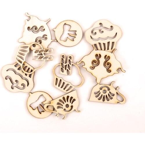 Mix Cake Cup Series Pattern Wooden Scrapbooking Collection Craft Handmade DIY Accessory Home Decoration 27-44mm 10pcs MZ220