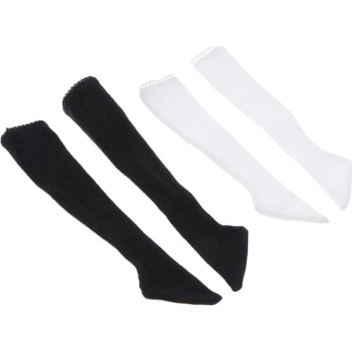 2 Pairs 1/4 Scale for 45CM BJD Dolls Figure Knitted Knee Socks, Classic Black and White