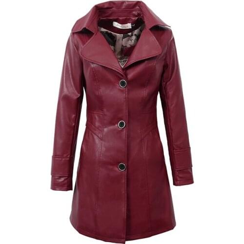 2018 spring and autumn new Korean fashion casual Slim long section Womens leather coat PU leather coat jacket TB18206