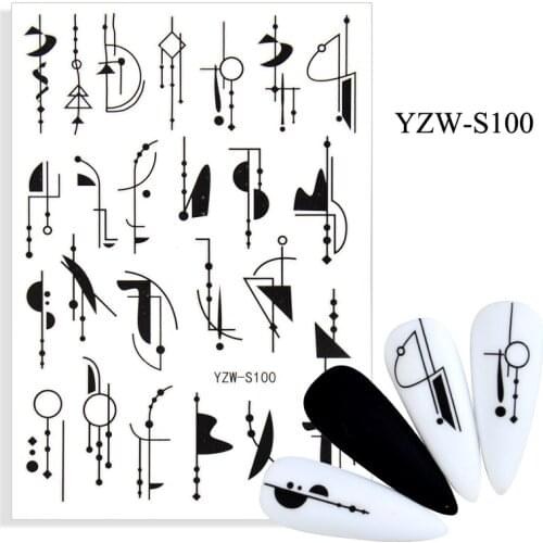 3D Stickers for Nails Self-adhesive Black Geometry Line Circle Nail Art Decorations Dreamcatcher Sticker Nail Foil Accessories