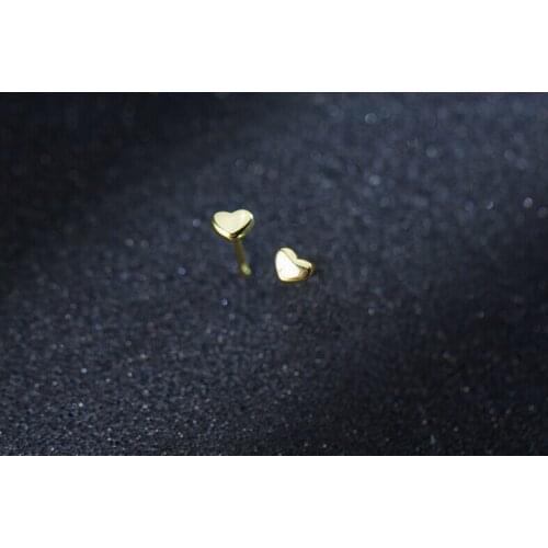 925 Sterling Silver Tiny Heart Gold Tone Post Stud Earrings Women Jewelry A1525