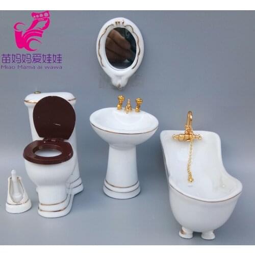 1/6 BJD Doll House Accessories Mini China Bathtub Close Stool Wash Basin Set China Tea Cup Set for 11.5" Barbie Doll Blythe Doll