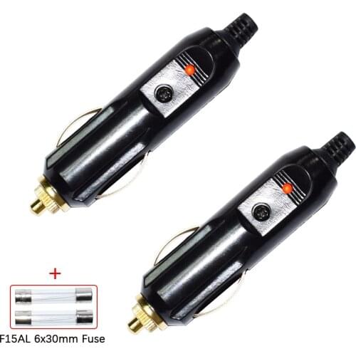 15A Male Car Cigarette Lighter/Aux Socket Plug Connector 12V/24V With Fuse Diode Indicator (15A / 2 Pack)