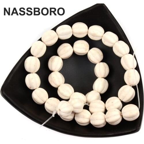 Approx.30pcs/lot 12mm White Pumpkins Natural Stone Beads Loose Spacer Beads for Jewelry Making DIY Accessories NASSBORO