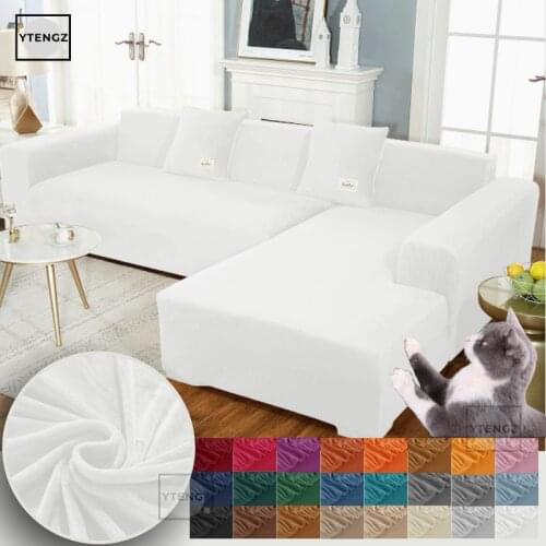 White Velvet Sofa Cover Solid Color Sofa Covers for Living Room Elastic Couch Cover 3 Seater Slipcover Housse Canapé Angle