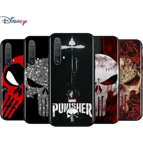 Black Soft Marvel Punisher Skull For Realme 7i Global C2 C3 C11 C12 C15 C17 X2 X3 Superzoom X50 XT Q2 Q2i Pro 5G Phone Case