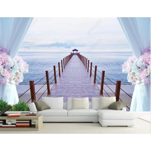 Photo wallpaper 3 d custom mural Seaside pier long bridge scenery home decor living room Wallpaper for walls in rolls