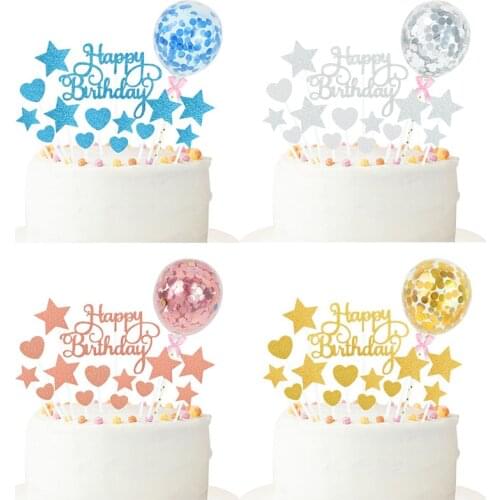 1Set Happy Birthday Cake Decoration Cake Toppers Flag Confetti Balloon Kids Birthday Party Boy Girl Baby Shower Wedding Decor