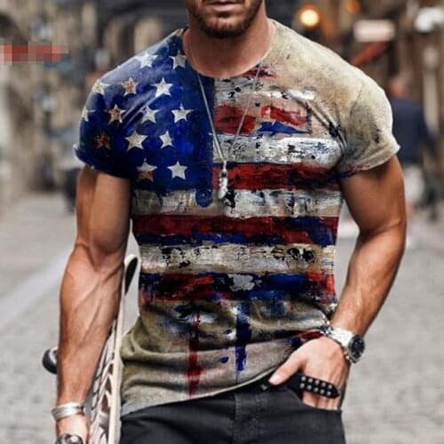 2021 Summer American Flag 3D Print Men Casual Fashion T-shirt Round Neck Loose Oversize Muscle Streetwear Clothing Mans Tshirt
