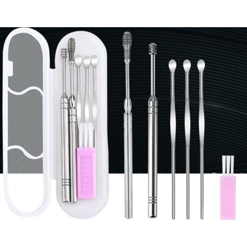 6Pcs Stainless Steel Ear Wax Removal Tools Spiral Spring Curette Earpick Spoons