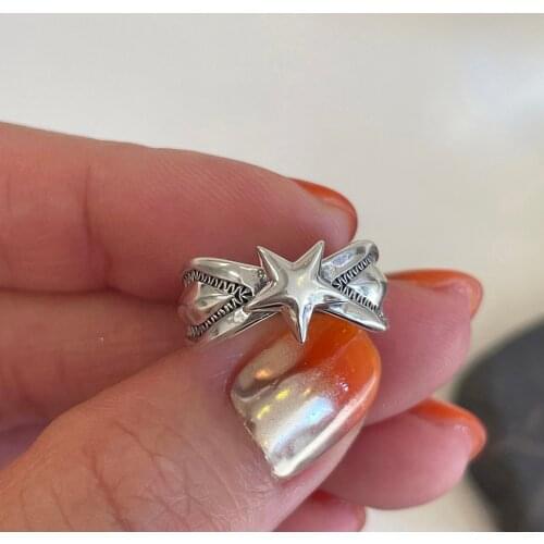 Korea minimalist 925 sterling silver star ring female niche design ins online celebrity retro open ring