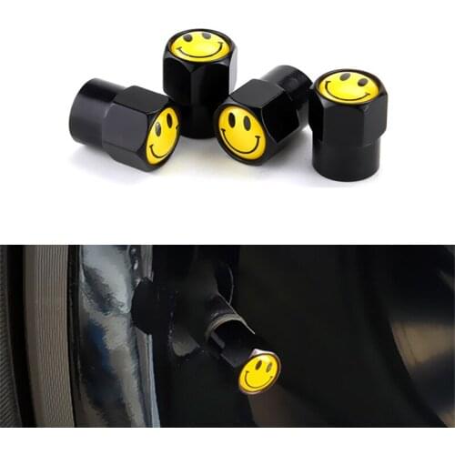 4pcs/set Smile Print Car Wheel Tire Valve Caps For BMW 520 525 F10 F18 Leakproof Cap Alloy Moto Bicycle Tyre Valve Dust Caps