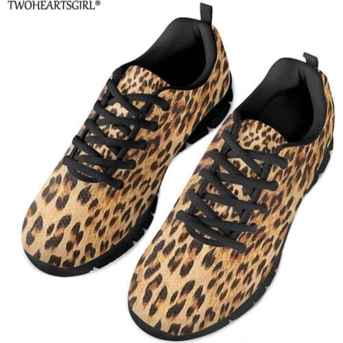 Twoheartsgirl Leopard Printed Women Breathable Lace-up Shoes Casual Lightweight Female Sneakers Breathable Walking Shoes