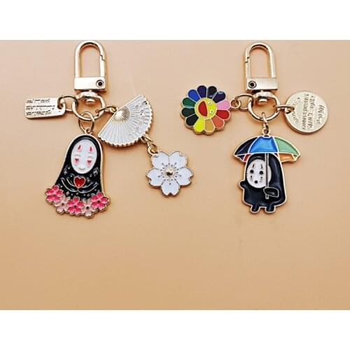 Cute Anime No-Face Man Metal Keychain Cute Miyazaki Hayao Fan Sakura Car Key Chain Children Bag Pendant Kids Childhood Keyring