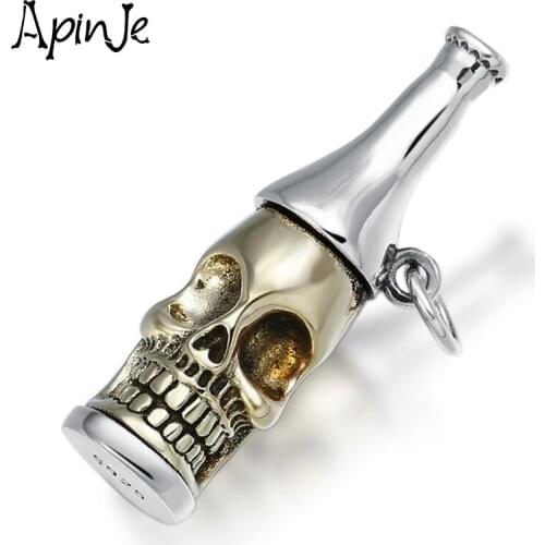 Apinje 925 Sterling Silver Wine Bottle Skull Pendant Men And Women Necklace Pendant Punk Jewelry