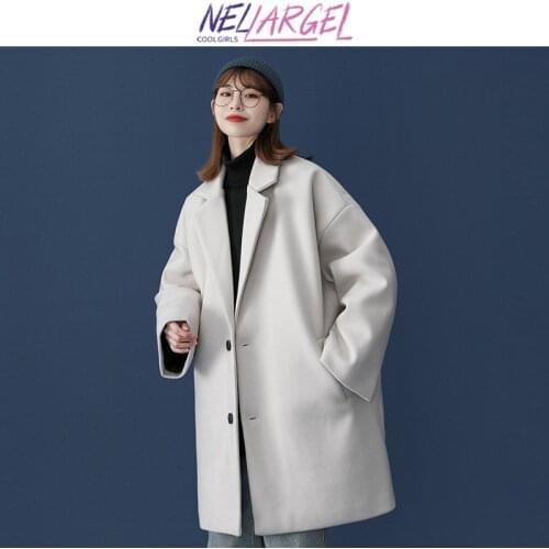 NELLARGEL Women Korean Fashion Kawaii Kpop Tweed Jacket 2021 Female Streetwear Causal Winter Coat Girl Japanese Style Wool Coat