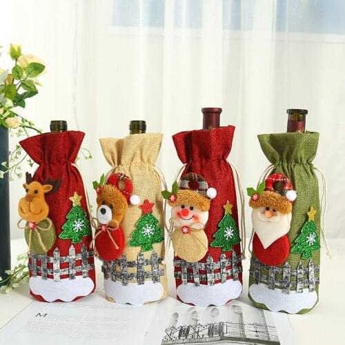 New style Christmas restaurant cupboard room decoration old mans red wine bag Christmas decoration wine bottle set