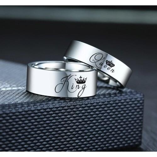 Vnox Crown King Queen Wedding Rings for Couple Plain Glossy Stainless Steel Bands Women Men Promise Jewelry Anniversary Gift