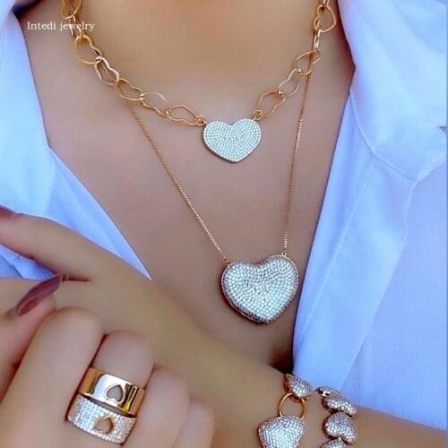 Gold color Heart Choker Necklace Luxury Cubic Zirconia Women Necklace Silver Color boho Fashion Girl party Jewelry accessories