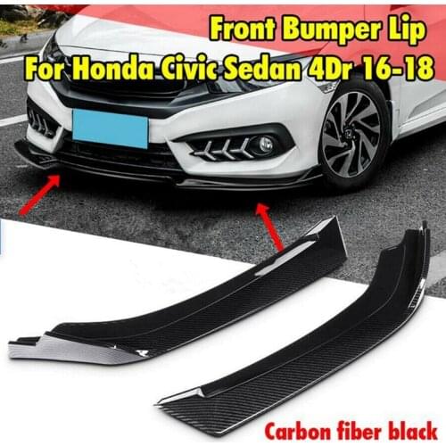 Carbon Fiber Front Bumper Lip Angle Diffuser Splitter Spoiler Scratch Protector for Honda Civic Sedan 4Dr 2016-2018