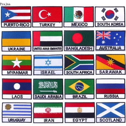 Prajna National Flags Embroidered Patches For Clothing Russia Mexico Patch Badge Iron On Patches On Clothes For T-shirt Applique