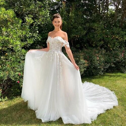 Off Shoulder Lace Luxury Wedding A Line Puffy Tulle 2021 Sweetheart Princess Plus Size Ceremony Party Prom Celebrity Gowns
