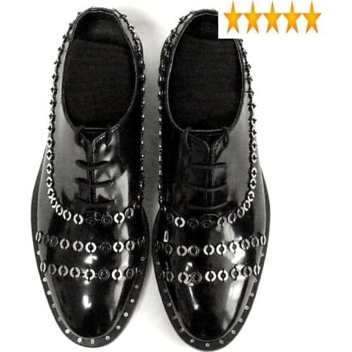 Handmade Business Genuine Leather Men England Style Metal Dress Shoes Designer Round Toe Lace Up Sapato Social Masculino