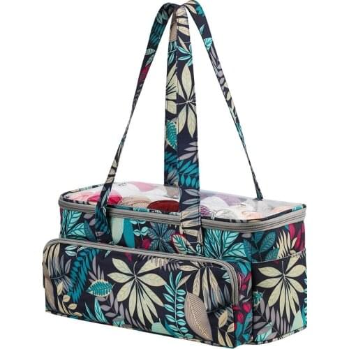 Oxford Cloth wool storage Multifunctional Dustproof Knitting Bag Portable Handmade Sewing Supplies Storage Blue leaf pattern