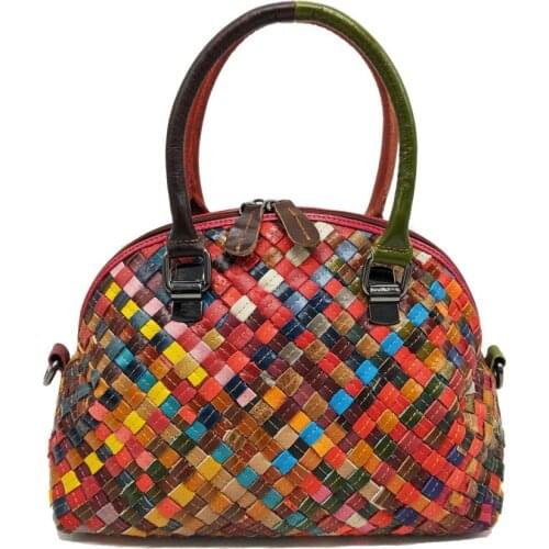 Hot selling retro women handbag shell bag color genuine leather knitting designer bag good quality messenger bag free shipping