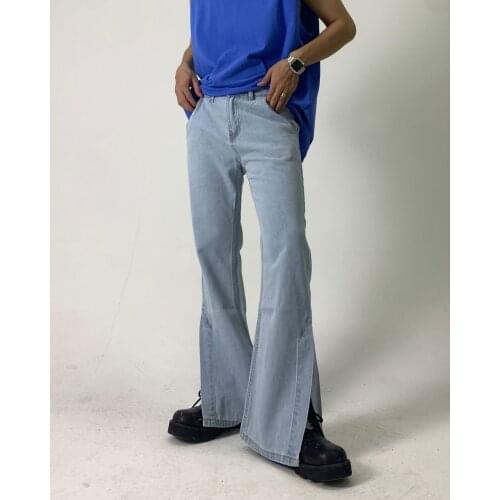Light Blue Novel Jeans for Men Mid Waist Wide Leg Pants Women Streetwear Slits Jeans Hip Hop Trousers Cargo Pants Men Denim