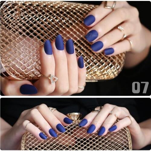 Navy blue Full Nail Tips Comfortable Matte nails false nail end product long round Designs Pure complete Frosted oval fake nail