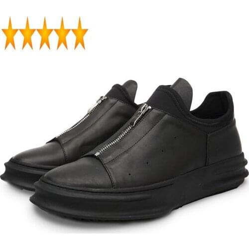 Thick Italian Brand New Men Platform Real Leather Casual Big Boys Zipper Gothic Hip Hop Footwear Male Retro Shoes
