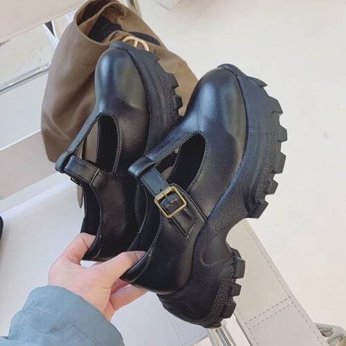 Thick soled shoes womens shoes retro college style new small leather shoes fashion shallow single shoes high heel shoes x758