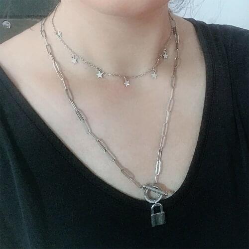 Womens Girls Necklaces Jewelry stainless steel little stars Cross Lightning hexagram Pendants gold Kpop Choker Necklace Chain