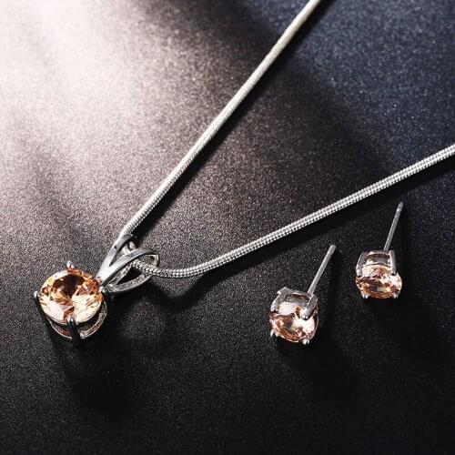 FYM New Fashion Chanmpion Color Bridal Jewelry Set Chain Women Necklace Drop Earring Cubic Zirconia For Woman Wedding Party