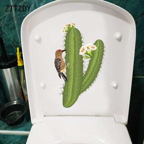 ZTTZDY 14.4CM×24CM Cactus Woodpecker Kids Room Decoration Cartoon WC Toilet Sticker Home Wall Accessories T2-0760