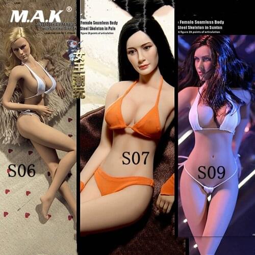 28.5cm Phicen PLLB2014-S06/S07/S09 1/6 Full Set Super-Flexible Female Seamless Body Head Bikini Stand Accessory Pale/Suntan Skin