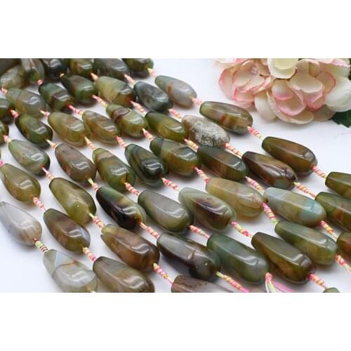 43x(11-19)mm Natural Smooth Faceted Dark Green stripe water drop Agate stone For DIY Bracelet Necklace Jewelry Making Strand 15"