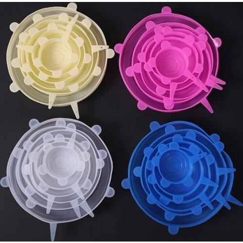 6 Pcs Food Silicone Fresh Cover Silicone Stretch Lids Kitchen Reusable Seal Lid bowl Lid Cover Food Wrap Kitchen Accessories
