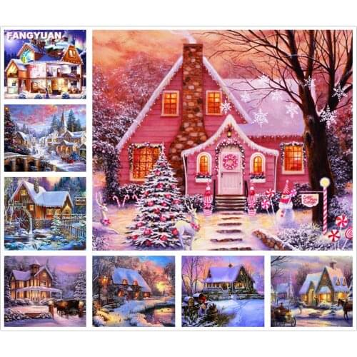 Diamond Painting Landscape Winter House Snow Scene Full Drill Mosaic Diamond Embroidery Cross Stitch Art Picture Home Decor Gift
